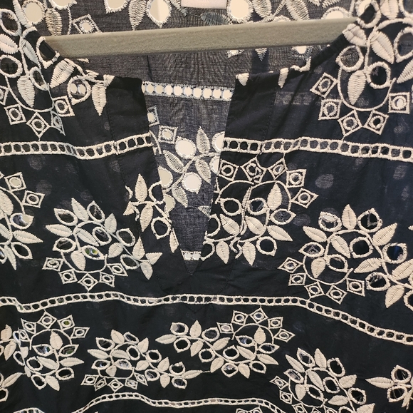 Chico's Navy and white blouse shirt top eyelet striped size 3/xl - Picture 4 of 10